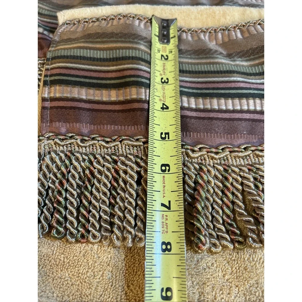 Vintage Croscill Carrington Aqua Cotton Gold‎ Fringe Trimmed Bath Towel Set Of 3